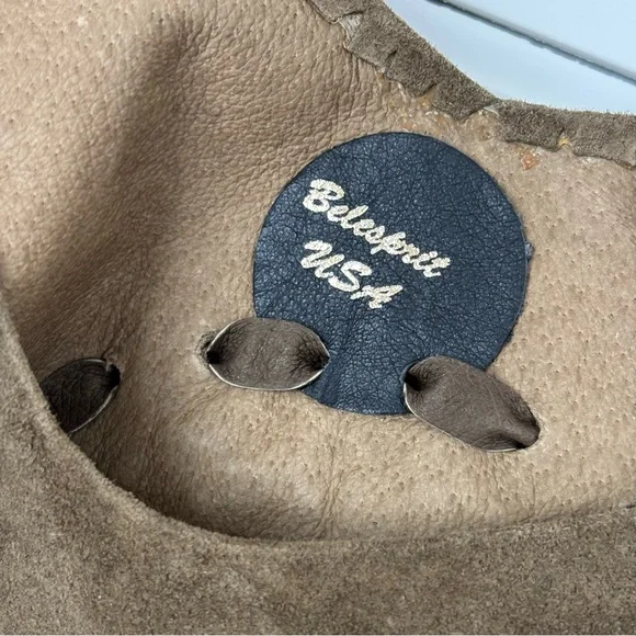 Handmade Vinatge Greenish Brown Suede Leather Poncho Topper - Picture 11 of 14